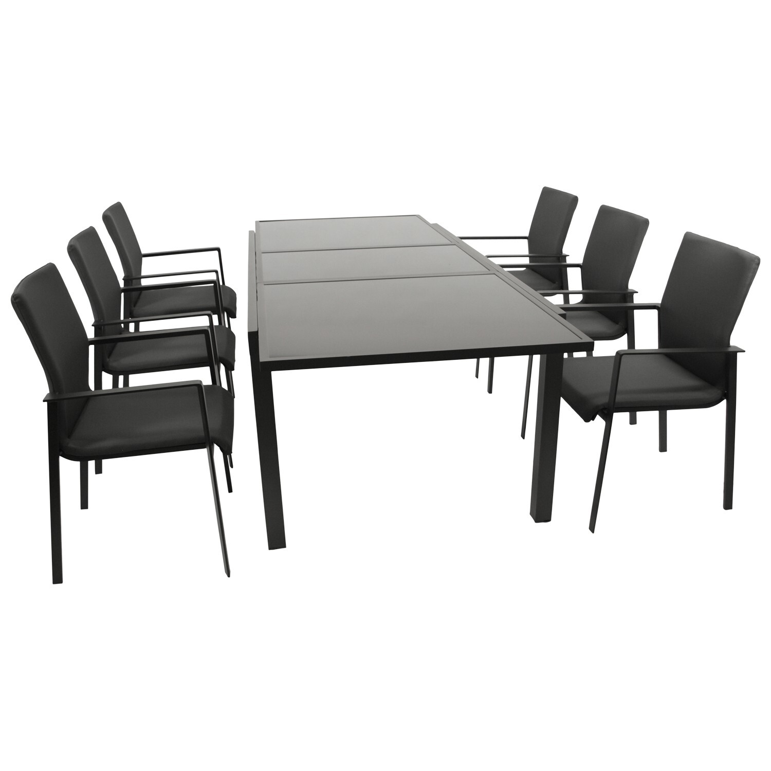 Garnitur 7-teilig, Aluminium, Kunstgewebe, Tischplatte Glas 1 Garnitur 7-teilig, Aluminium, Kunstgewebe, Tischplatte Glas