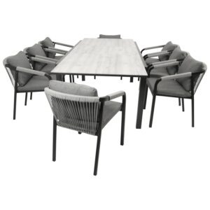 Garnitur 9-teilig, Aluminium, Rope, Tischplatte Glas