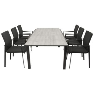 Garnitur 7-teilig, Aluminium, Kunstgewebe,  Tischplatte Glas