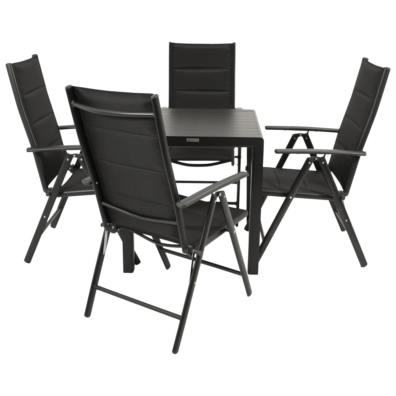 Garnitur 5-teilig, Aluminium, Kunstgewebe, Tischplatte Alu 1 Garnitur 5-teilig, Aluminium, Kunstgewebe, Tischplatte Alu