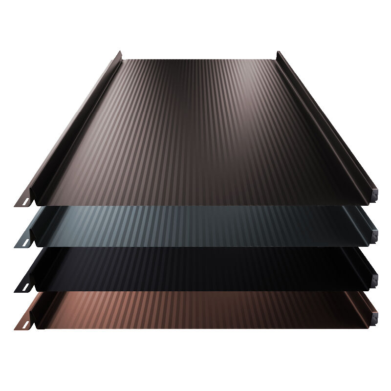 Stehfalz Terrano | Dach & Wand | 0,50 mm | Stahl | Nanowelle | 525 mm Breite | 35 µm Mattpolyester 1 Stehfalz Terrano | Dach & Wand | 0,50 mm | Stahl | Nanowelle | 525 mm Breite | 35 µm Mattpolyester