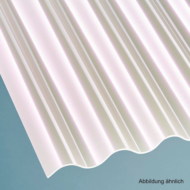 Lichtplatte Acrylglas | Sunstop Effekt | Wellplatte | 76/18 | ca. 3 mm | Breite 1045 mm | opal-weiß 1 Lichtplatte Acrylglas | Sunstop Effekt | Wellplatte | 76/18 | ca. 3 mm | Breite 1045 mm | opal-weiß