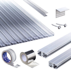 Terrassendach-Set | Acrylglas Stegplatten | Stabilo Stegplatte | Thermoverlegeprofil | 16 mm | glasklar