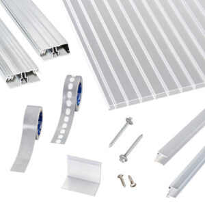 Terrassendach-Set | Polycarbonat Doppelstegplatten | einfachem Alu Verlegeprofil | 16 mm | glasklar