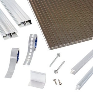 Terrassendach-Set | Polycarbonat Stegplatten | einfachem Alu Verlegeprofil | 16 mm | bronze
