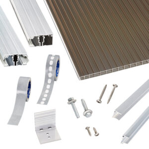 Terrassendach-Set | Polycarbonat Stegplatten | hochwertigem Alu Verlegeprofil | 16 mm | bronze