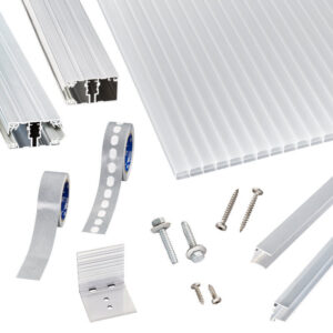 Terrassendach-Set | Polycarbonat Stegplatten | hochwertigem Alu Verlegeprofil | 16 mm | opal-weiß
