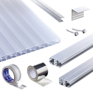 Terrassendach-Set | Polycarbonat Stegplatten | Klassik Top X Stegplatte | Thermoverlegeprofil | 16 mm | opal-weiß