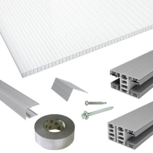 Terrassendach-Set | Polycarbonat Stegplatten | Mendiger Classic Verlegeprofil | 16 mm | X-Struktur | glasklar