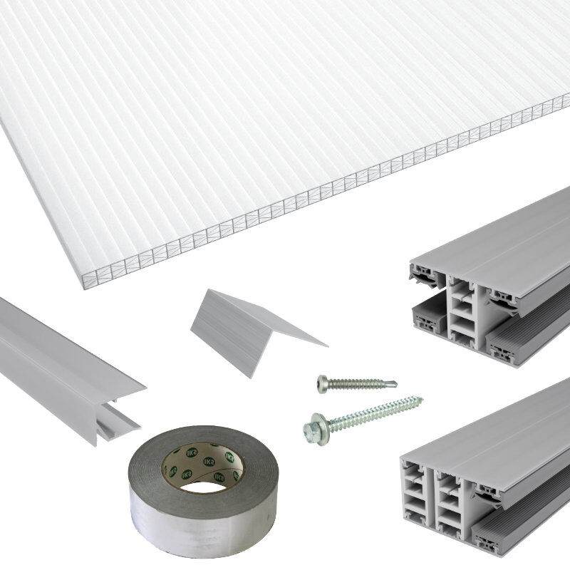 Terrassendach-Set | Polycarbonat Stegplatten | Mendiger Classic Verlegeprofil | 16 mm | X-Struktur | glasklar 1 Terrassendach-Set | Polycarbonat Stegplatten | Mendiger Classic Verlegeprofil | 16 mm | X-Struktur | glasklar