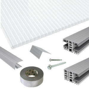 Terrassendach-Set | Polycarbonat Stegplatten | Mendiger Thermo Verlegeprofil | 16 mm | Nova Lite | glasklar