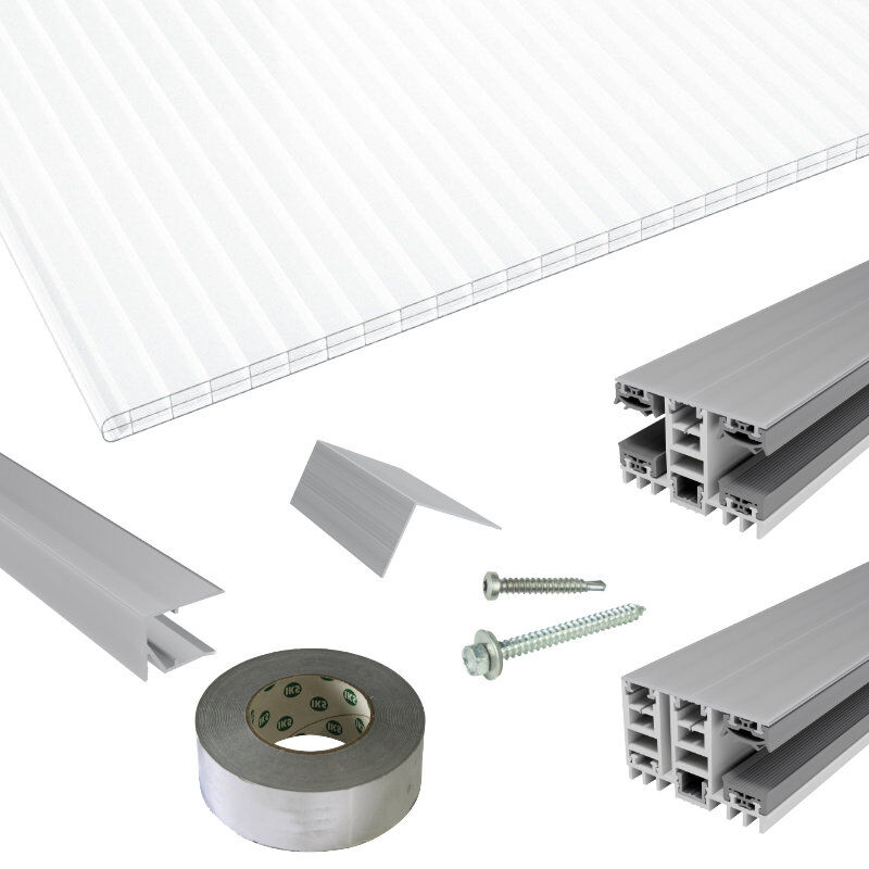 Terrassendach-Set | Polycarbonat Stegplatten | Mendiger Thermo Verlegeprofil | 16 mm | opal-weiß 1 Terrassendach-Set | Polycarbonat Stegplatten | Mendiger Thermo Verlegeprofil | 16 mm | opal-weiß