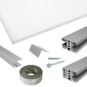 Terrassendach-Set | Polycarbonat Stegplatten | Mendiger Thermo Verlegeprofil | 16 mm | X-Struktur | glasklar