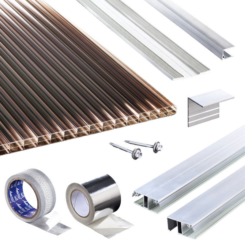 Terrassendach-Set | Polycarbonat Stegplatten | Polyclear Stegplatte | Kombinationsverlegeprofil | 16 mm | bronze 1 Terrassendach-Set | Polycarbonat Stegplatten | Polyclear Stegplatte | Kombinationsverlegeprofil | 16 mm | bronze