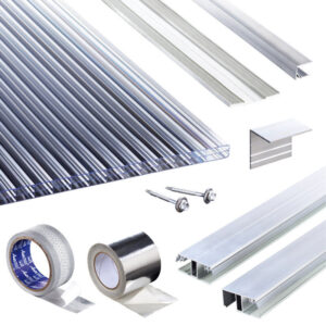 Terrassendach-Set | Polycarbonat Stegplatten | Polyclear Stegplatte | Kombinationsverlegeprofil | 16 mm | glasklar