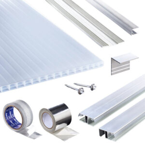 Terrassendach-Set | Polycarbonat Stegplatten | Polyclear Stegplatte | Kombinationsverlegeprofil | 16 mm | opal-weiß