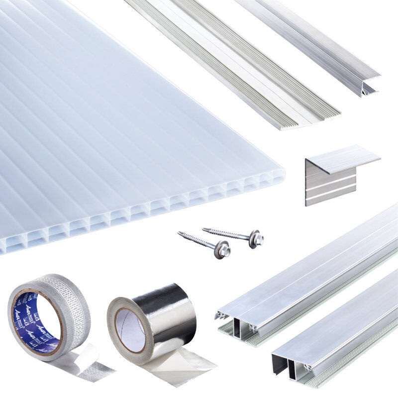 Terrassendach-Set | Polycarbonat Stegplatten | Polyclear Stegplatte | Kombinationsverlegeprofil | 16 mm | opal-weiß 1 Terrassendach-Set | Polycarbonat Stegplatten | Polyclear Stegplatte | Kombinationsverlegeprofil | 16 mm | opal-weiß
