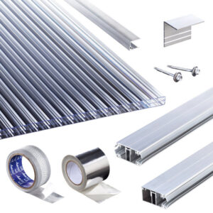 Terrassendach-Set | Polycarbonat Stegplatten | Polyclear Stegplatte | Komplettverlegeprofil | 16 mm | glasklar
