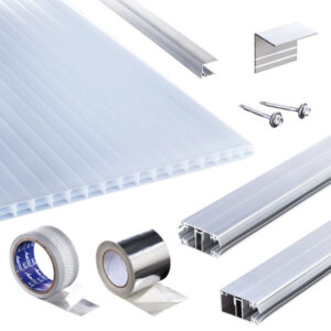 Terrassendach-Set | Polycarbonat Stegplatten | Polyclear Stegplatte | Komplettverlegeprofil | 16 mm | opal-weiß
