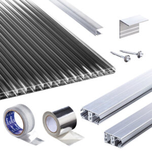Terrassendach-Set | Polycarbonat Stegplatten | Polyclear Stegplatte | Thermoverlegeprofil | 16 mm | anthrazit