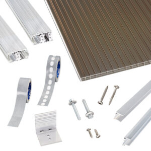 Terrassendach-Set | Polycarbonat Stegplatten | Thermo Alu Verlegeprofil | 16 mm | bronze