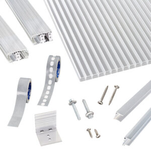 Terrassendach-Set | Polycarbonat Stegplatten | Thermo Alu Verlegeprofil | 16 mm | glasklar