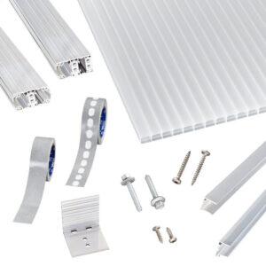 Terrassendach-Set | Polycarbonat Stegplatten | Thermo Alu Verlegeprofil | 16 mm | opal-weiß