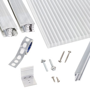 Terrassendach-Set | Polycarbonat Stegplatten | Thermo Alu Verlegeprofil | 25 mm | opal-weiß