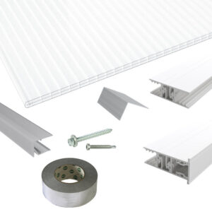 Terrassendach-Set | Polycarbonat Stegplatten | Zevener Sprosse Verlegeprofil | 16 mm | opal-weiß