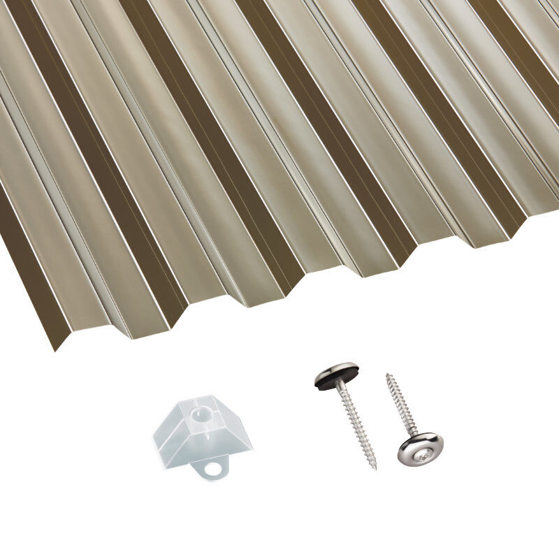 Terrassendach-Set | Polycarbonat | Spundwand | 76/18 | 0,8 mm | glatt | bronze 1 Terrassendach-Set | Polycarbonat | Spundwand | 76/18 | 0,8 mm | glatt | bronze
