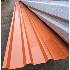 Trapezblech 35/207 | Dach | Anti-Tropf 2400 g/m² – Schalldämmend | 3 Stück | 5,85 m Länge | Kupferbraun ( RAL 8004 )