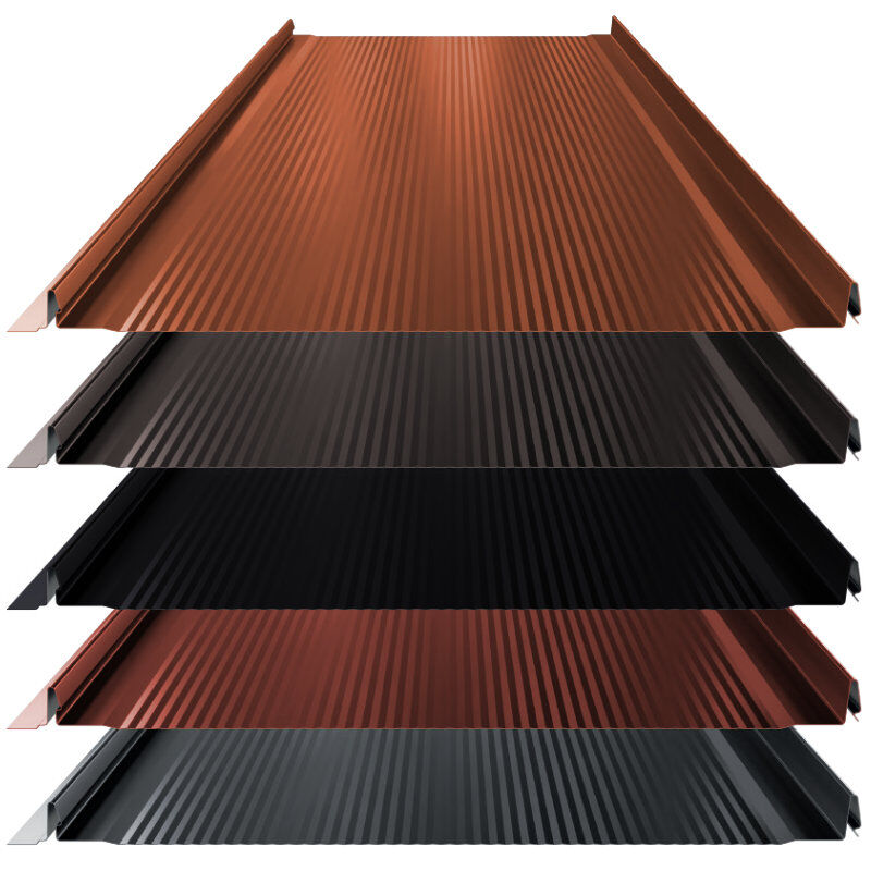 Stehfalz High-Tech | Dach & Wand | 0,50 mm | Stahl | Nanowelle | 528 mm Breite | 35 µm Mattpolyester 1 Stehfalz High-Tech | Dach & Wand | 0,50 mm | Stahl | Nanowelle | 528 mm Breite | 35 µm Mattpolyester
