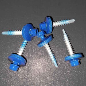Edelstahlschrauben | selbstbohrend | für Holzunterkonstruktion | 100 Stk./ Pak. | 6,0 x 38 mm | E19 EPDM-Dichtung | Enzianblau ( RAL 5010 )
