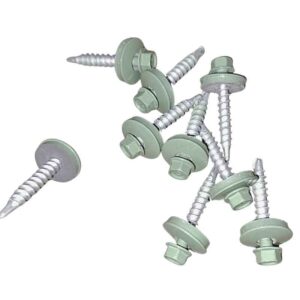 Sechskantsystemschraube | selbstbohrend | für Holzunterkonstruktion | 100 Stk./ Pak. | 6,0 x 38 mm | E19 EPDM-Dichtung | Resedagrün ( RAL 6011 )