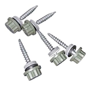 Nylon Head Schrauben | selbstbohrend | 100 Stk./ Pak. | 4,8 x 35 mm | E14 EPDM-Dichtung | Olivgrün ( RR82 )
