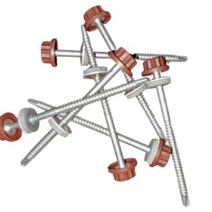 Nylon Head Schrauben | selbstbohrend | 100 Stk./ Pak. | 4,8 x 80 mm | E16 EPDM-Dichtung | Ziegelrot ( RR81 )