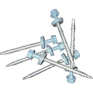 Sechskantsystemschraube | selbstbohrend | für Holzunterkonstruktion | 100 Stk./ Pak. | 4,8 x 60 mm | E14 EPDM-Dichtung | Pastellblau ( RAL 5024 )