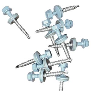 Sechskantsystemschraube | selbstbohrend | für Holzunterkonstruktion | 100 Stk./ Pak. | 4,8 x 35 mm | E14 EPDM-Dichtung | Pastellblau ( RAL 5024 )