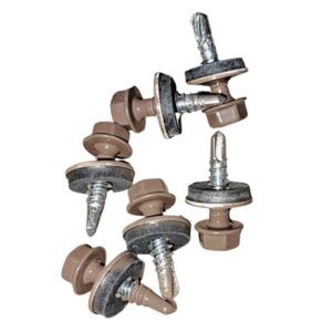 Sechskantsystemschraube | selbstbohrend | für Stahlunterkonstruktion | 100 Stk./ Pak. | 4,8 x 20 mm | E14 EPDM-Dichtung | Blassbraun ( RAL 8025 )