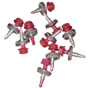 Sechskantsystemschraube | selbstbohrend | für Stahlunterkonstruktion | 100 Stk./ Pak. | 4,8 x 20 mm | E14 EPDM-Dichtung | Purpurrot ( RAL 3004 )