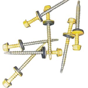 Sechskantsystemschraube | selbstbohrend | für Holzunterkonstruktion | 100 Stk./ Pak. | 4,8 x 60 mm | E14 EPDM-Dichtung | Signalgelb ( RAL 1003 )